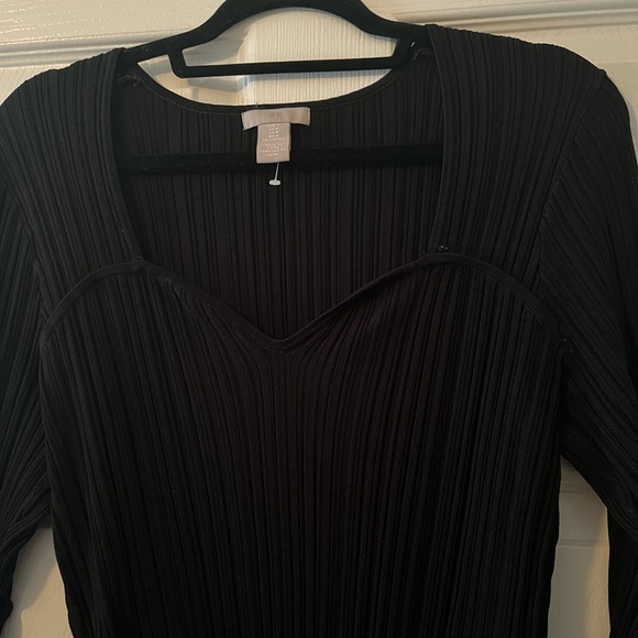 🖤H&M Black Ribbed Long Sleeve Sweetheart Neckline Top Winter Fall Size Medium🖤 - Picture 7 of 9